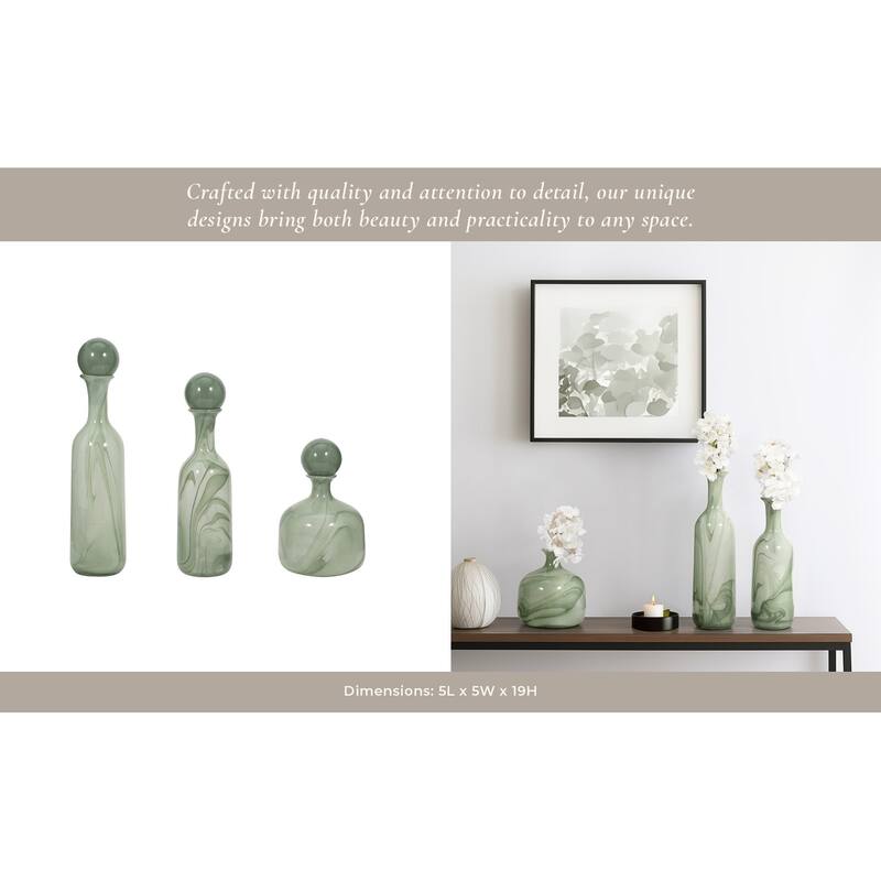 Sagebrook Home Modern Glass Vases with Artistic Swirl Design, Elegant Decorative Accent Set of 3