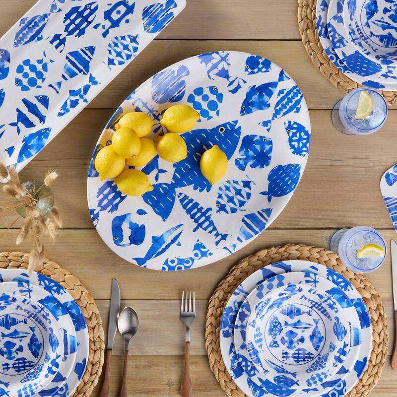 Certified International Fish Tale Melamine 2 Piece Platter Set - 18.00"L x 13.5.00"W x 0.75"H