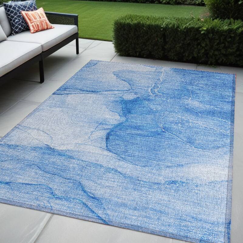 Dava Modern Art-Inspired Weather Resistant Timeless Fusion Outdoor Rug - 5' X 8' - Blue