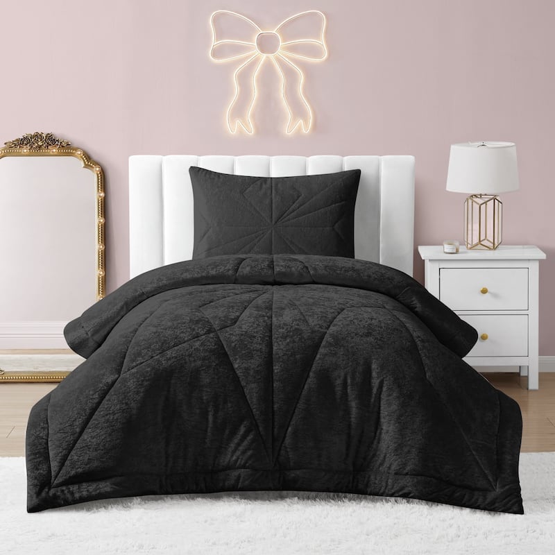 Gabriel Geometric Quilted Comforter Set - Black - Twin - 2 Piece