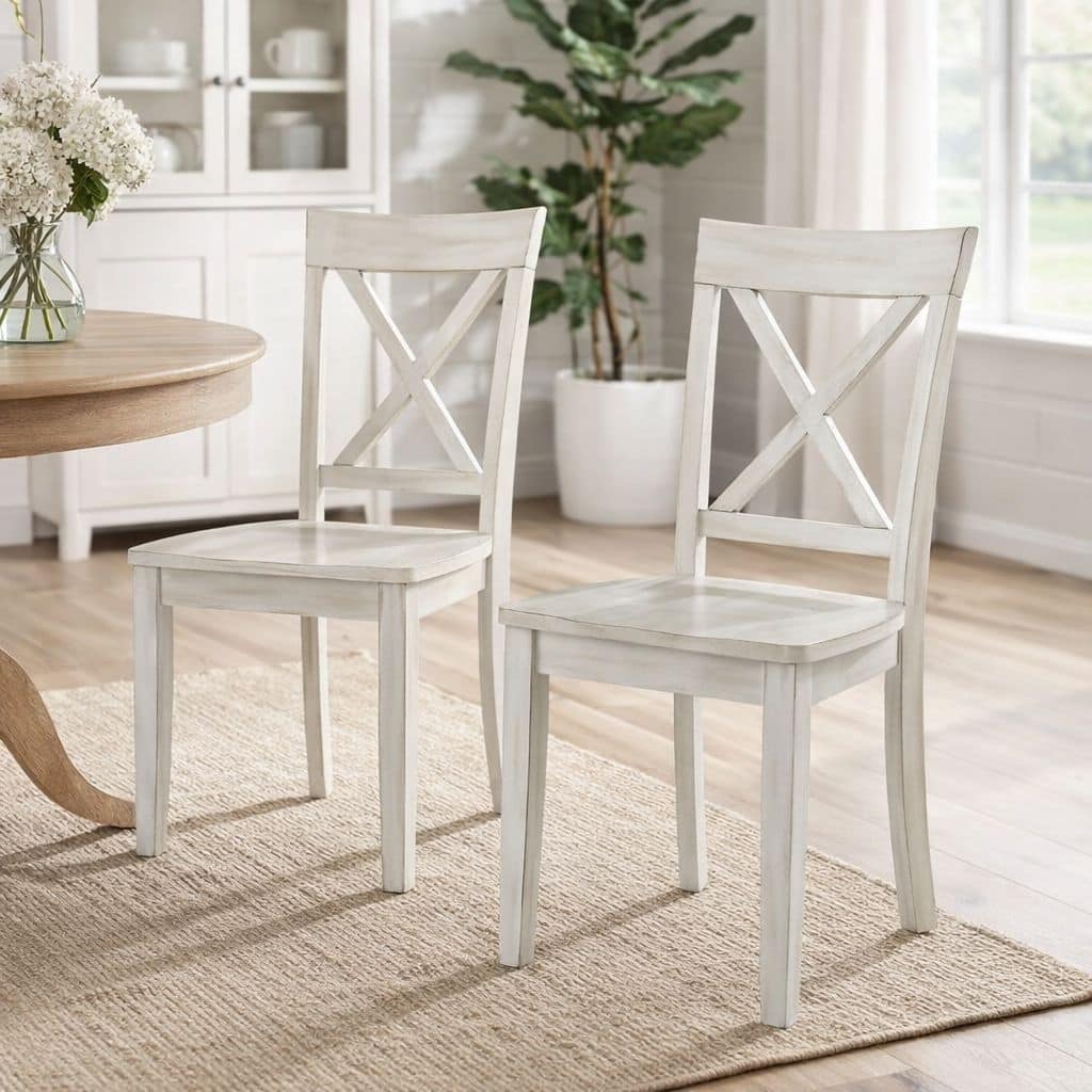 Jamestown Antique White Dining Chairs, Set of 2
