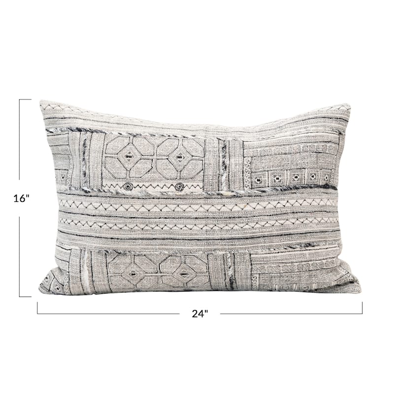 Embroidered Cotton Lumbar Pillow, Black & White