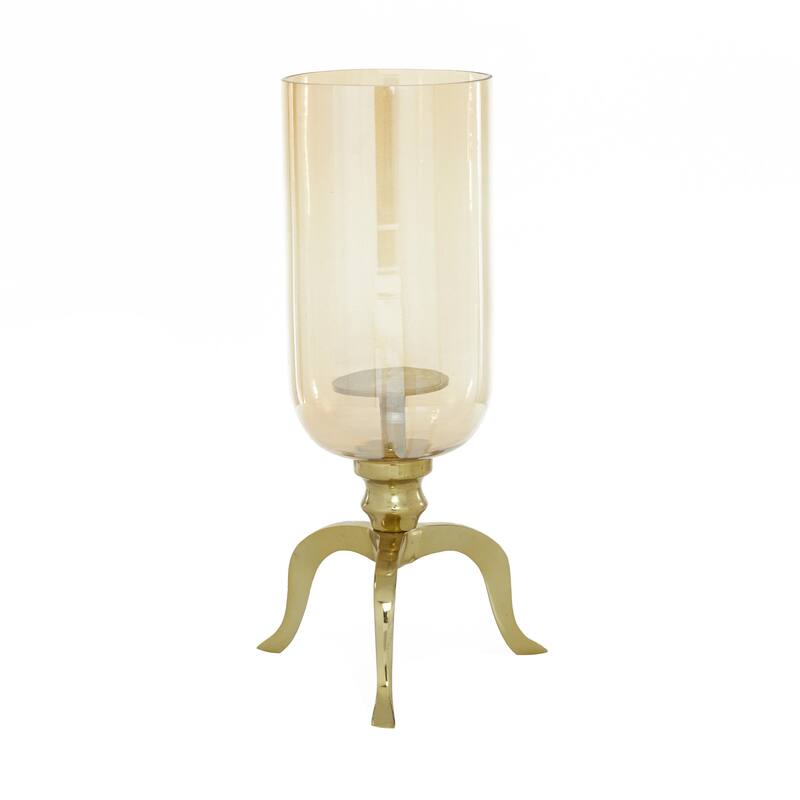 Aluminum Metal Single Candle Hurricane Lamp - Gold - Roche River Decor - Gold - 9"W, 18"H