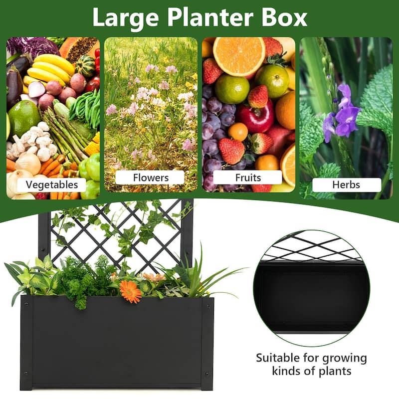 Gymax Raised Garden Bed with Trellis Metal Planter Box w/ Lattice for