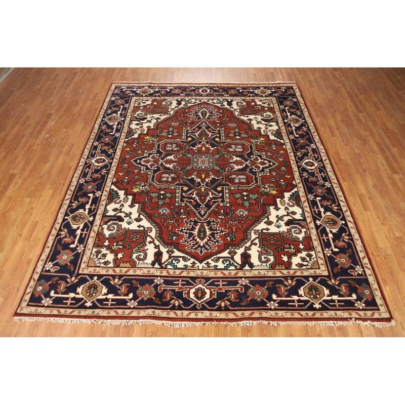 Orange Heriz Serapi Indian Area Rug Handmade Wool Carpet - 7'11"x 9'9"