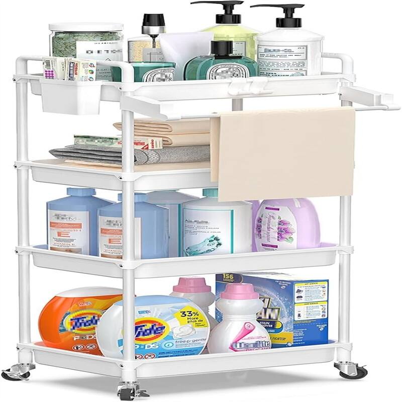 4-Tier Bathroom Organizer - 10.6"D x 15"W x 38.6"H - Metal Finish - White