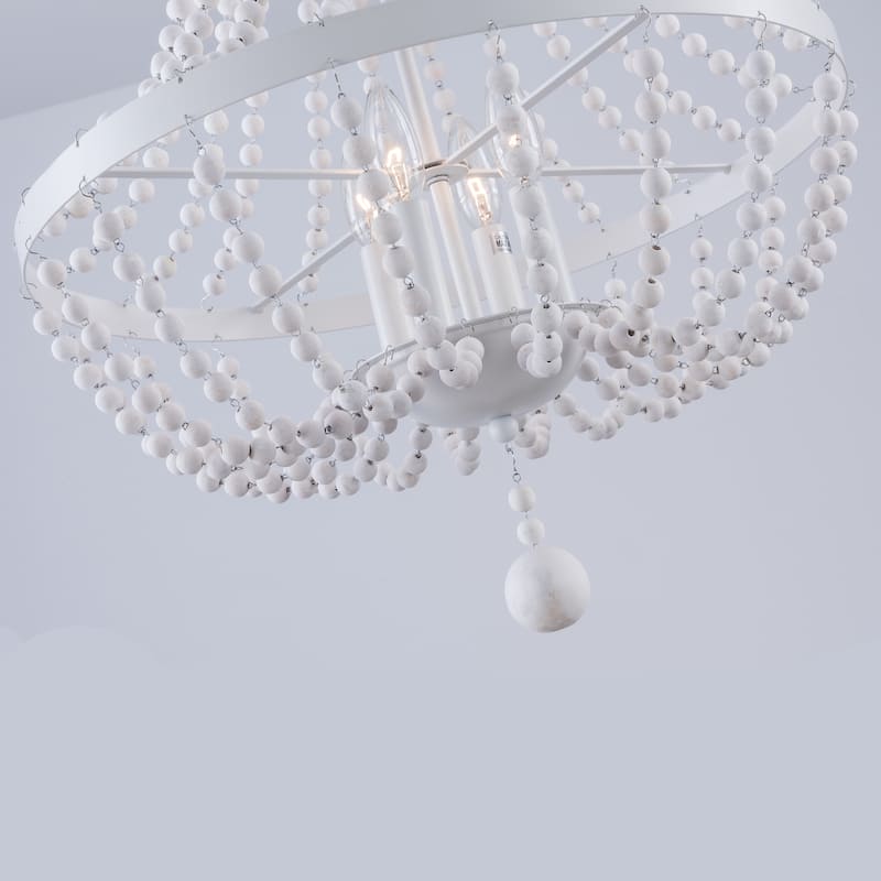 CurveCurio Farmhouse Chandelier 4 Blubs Antique Wood Chandelier for Bedroom, Porch and Kitchen
