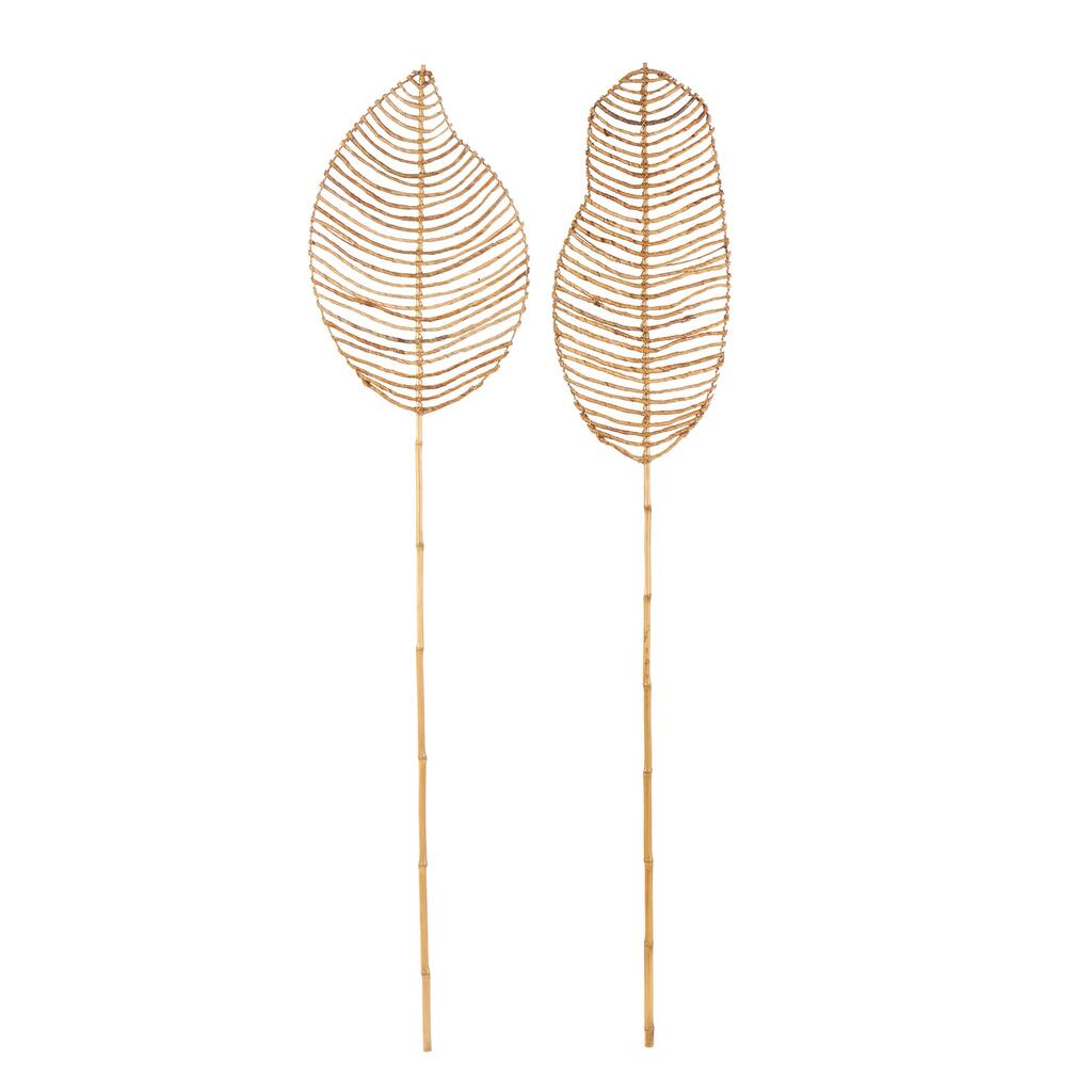 Bamboo Wood Leaf Handmade Tall Woven Palm Leaf Stick Home Decor Natural Foliage - Set of 2 Light Brown - Roche River Decor
