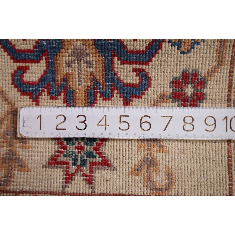Hand Knotted Oriental 100% Wool Carpet Traditional Geometric Beige & Ivories Kazak Area Rug - 2' 10'' X 1' 10''