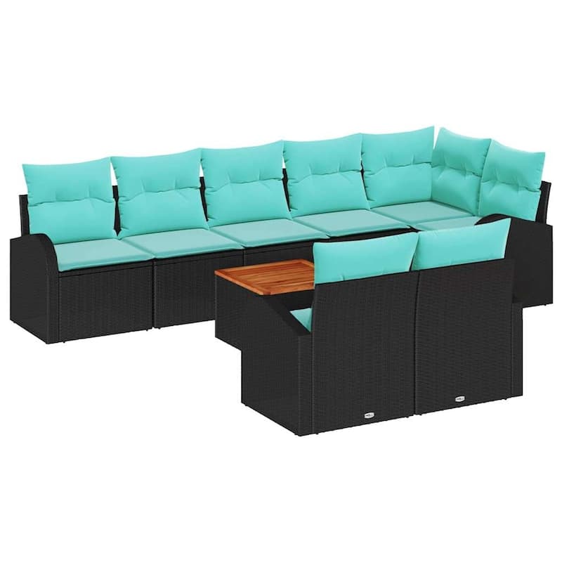 vidaXL 9 Garden Sofa Set with Cushions Black Poly Rattan - 113.8 x 48.8 x 27.2