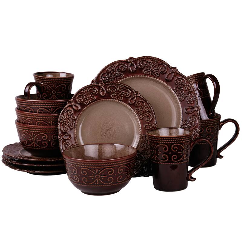 Lavish Dining 16 Piece Stoneware Dinnerware Set in Sepia