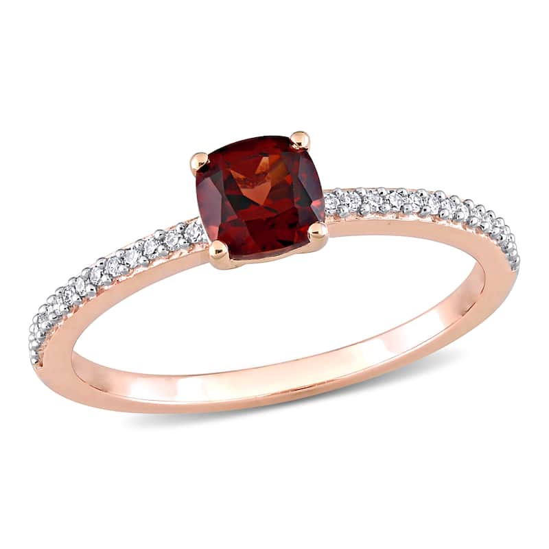 Miadora 10k Rose Gold Cushion-cut Garnet and 1/10ct TDW Diamond Birthstone Ring