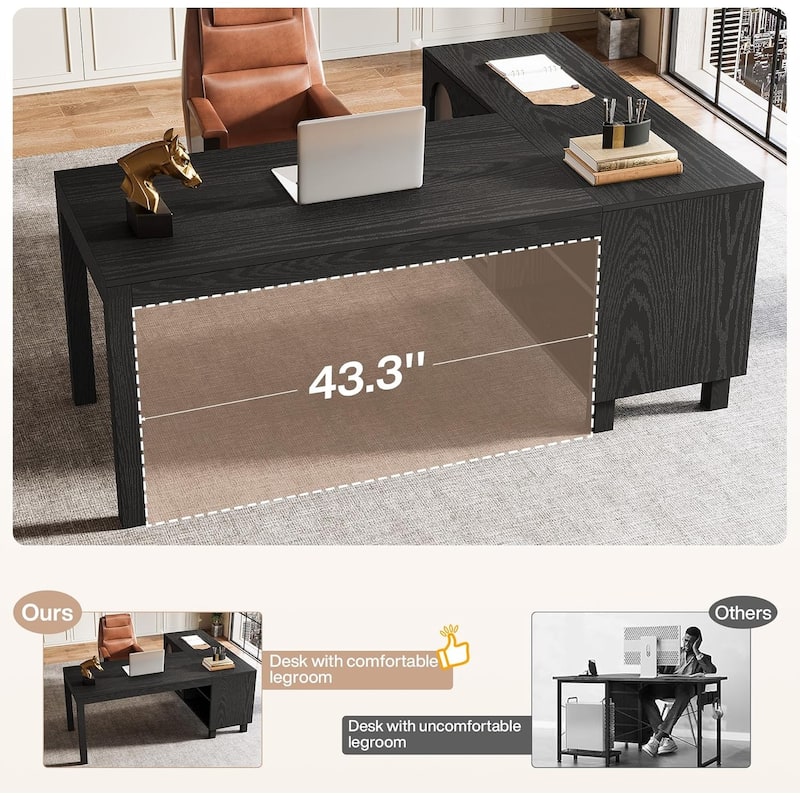 L Shaped Desk with Storage Cabinet, 59'' Corner Computer Desk Office Desk