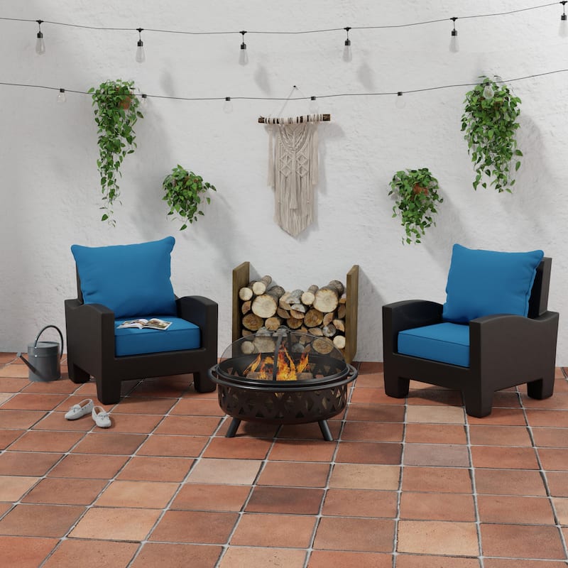 Sunbrella 24" x 47" Blue Solid Outdoor Deep Seat Cushion Set with Welt - 46.5'' L x 24'' W x 6'' H