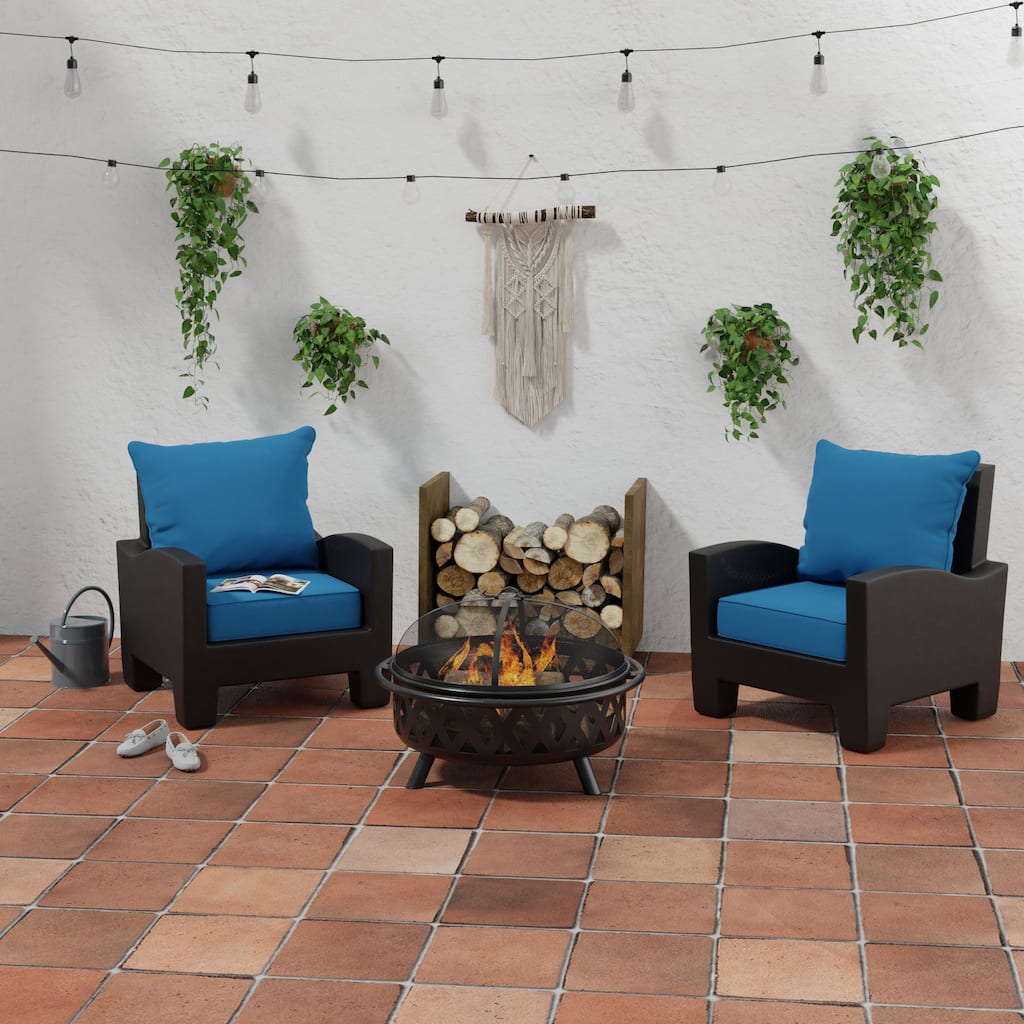 Sunbrella 24" x 47" Blue Solid Outdoor Deep Seat Cushion Set with Welt - 46.5'' L x 24'' W x 6'' H