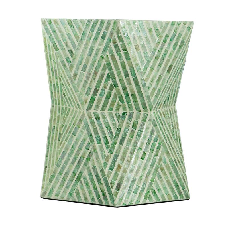 Geometric Capiz Shell Inlay Stool - 19.75" - Green