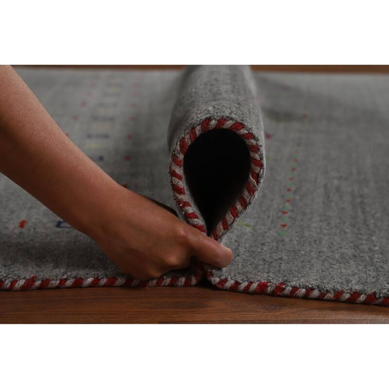 Hand Knotted Oriental 100% Wool Carpet Tribal Animal Pictorial Greys & Charcoal Gabbeh Area Rug - 7' 9'' X 5' 1''