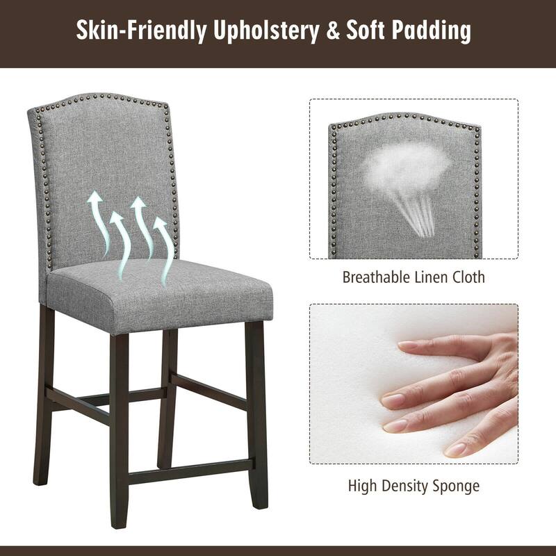 Gymax Set of 4 Fabric Barstools Nail Head Trim Counter Height Dining - See Details