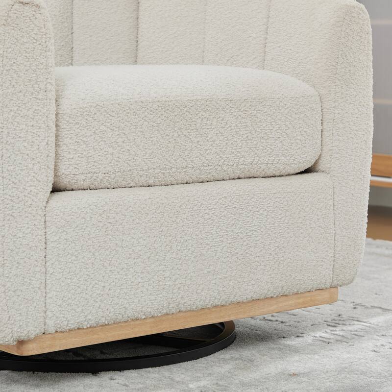 Chenille Upholstered Swivel Barrel Chair, Tufted Pumpkin-Shape Club Armchair, Lounge Reading Chair with Metal Base