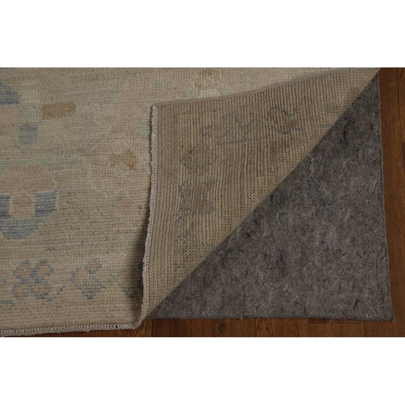 Vegetable Dye Beige Oushak Turkish Rug Hand-Knotted Wool Carpet - 9'1" x 12'1"