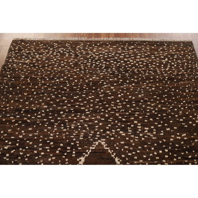 Hand Knotted Oriental 100% Wool Carpet Tribal Tribal Brown Moroccan Area Rug - 7' 10'' X 5' 7''