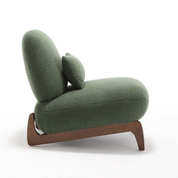 Modern Armchair - Green Seat with Boucle Fabric and Rubberwood Frame