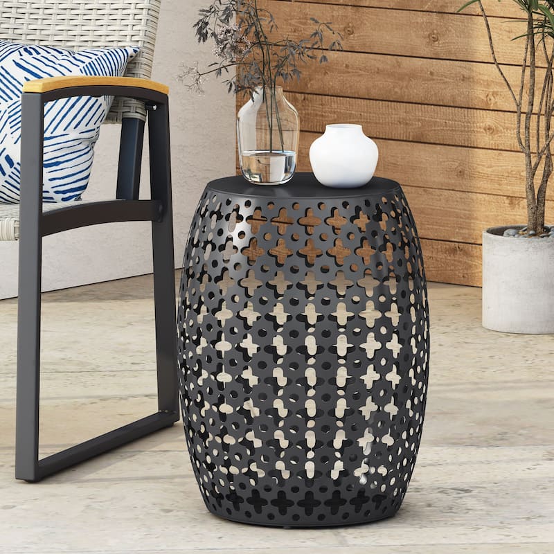 Roomfitters Outdoor Metal End Table - Large, Weather-Resistant Accent Side Table for Patio, Garden, or Balcony, Black