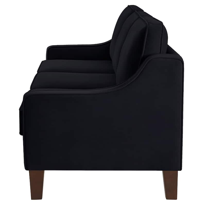 Modern 3-Seat Sofa Couch with Scooped Armrest and Wood Legs - 29.00 x 74.00 x 34.25