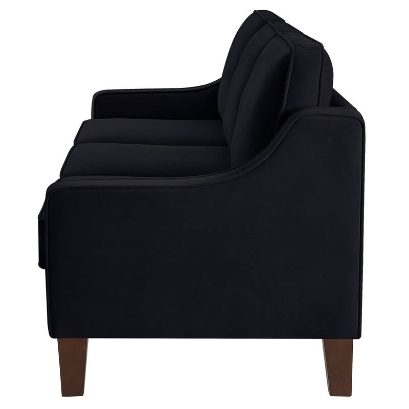 Modern Loveseat sofa for Living Room, Upholstered Velvet Small Couch with Wooden Legs for Bedroom, Navy