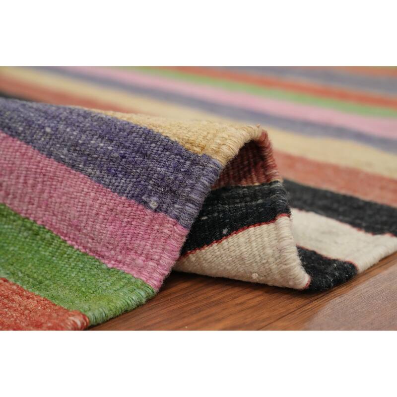 Hand Woven Oriental 100% Wool Carpet Southwestern Geometric Multi-Colored Kilim Area Rug - 9' 3'' X 5' 2''