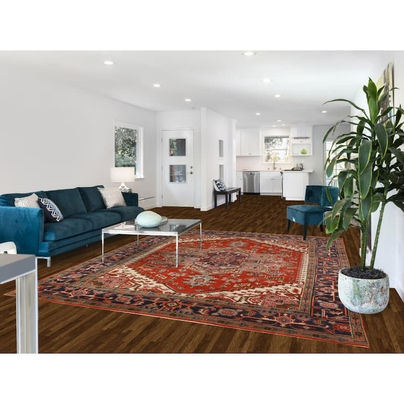 Hand Knotted Oriental 100% Wool Carpet Traditional Medallion Oranges & Rust Heriz (serapi) Area Rug - 9' 10'' X 8' 0''