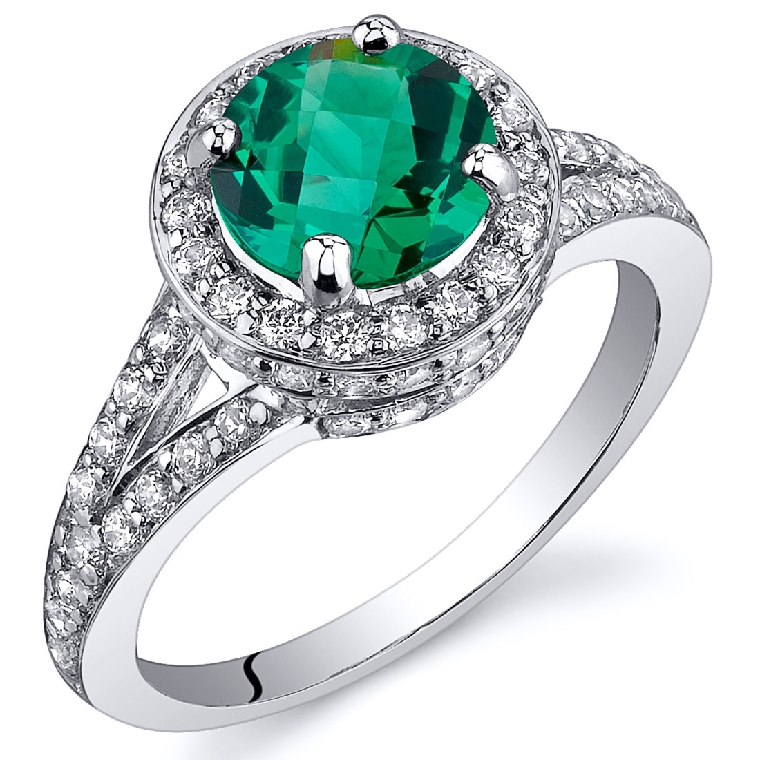Oravo Sterling Silver 1.25 ct Created Emerald Halo Ring