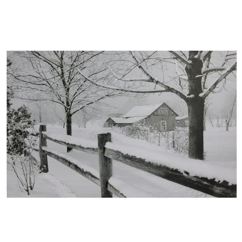 Large Fiber Optic Lighted Snowy Winter Cabin Canvas Art 23.5" x 15.5"
