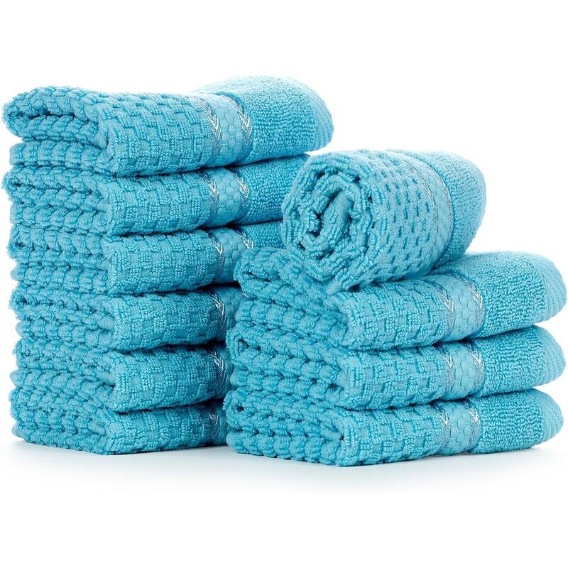 Popcorn Textured Cotton Washcloths 12 x 12 inch by Ample Decor - 10 Pcs - Sky Blue