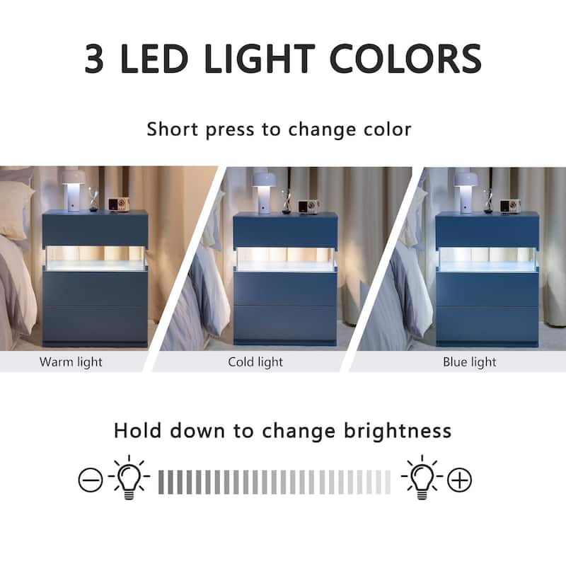 3-Drawer LED Nightstands with Acrylic Board for Bedrooms