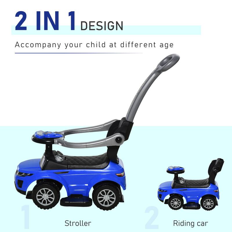 2-in-1 Toddler Push Car with Storage, Guardrail & Real Steering - Blue