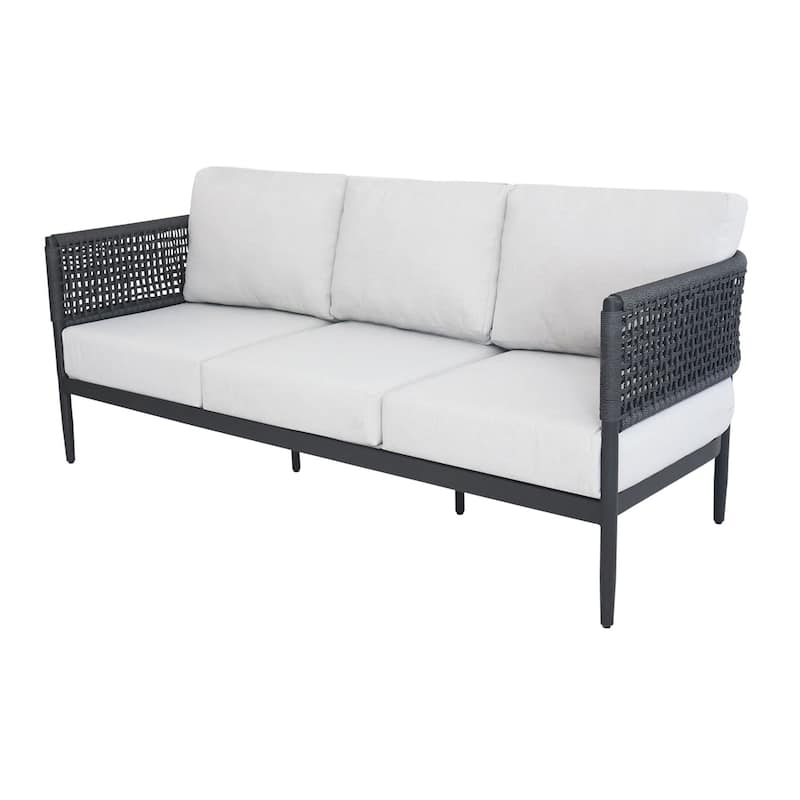 Outdoor Woven Abaca Rope 3 Seater Patio Sofa with Cushions