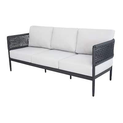 Outdoor Woven Abaca Rope 3 Seater Patio Sofa with Cushions