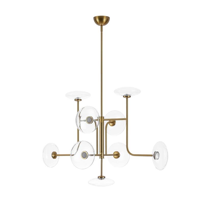 Mid Century 9-Light Disc Glass Dimmable LED Sputnik Chandelier - N/A
