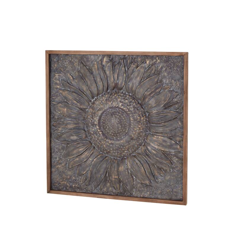 Gray Metal Sunflower Floral Home Wall Decor with Embossed Details