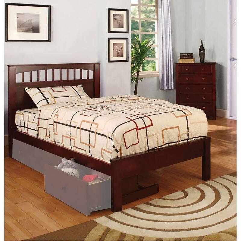 Wooden Twin Bed with Airy Headboard in Cherry