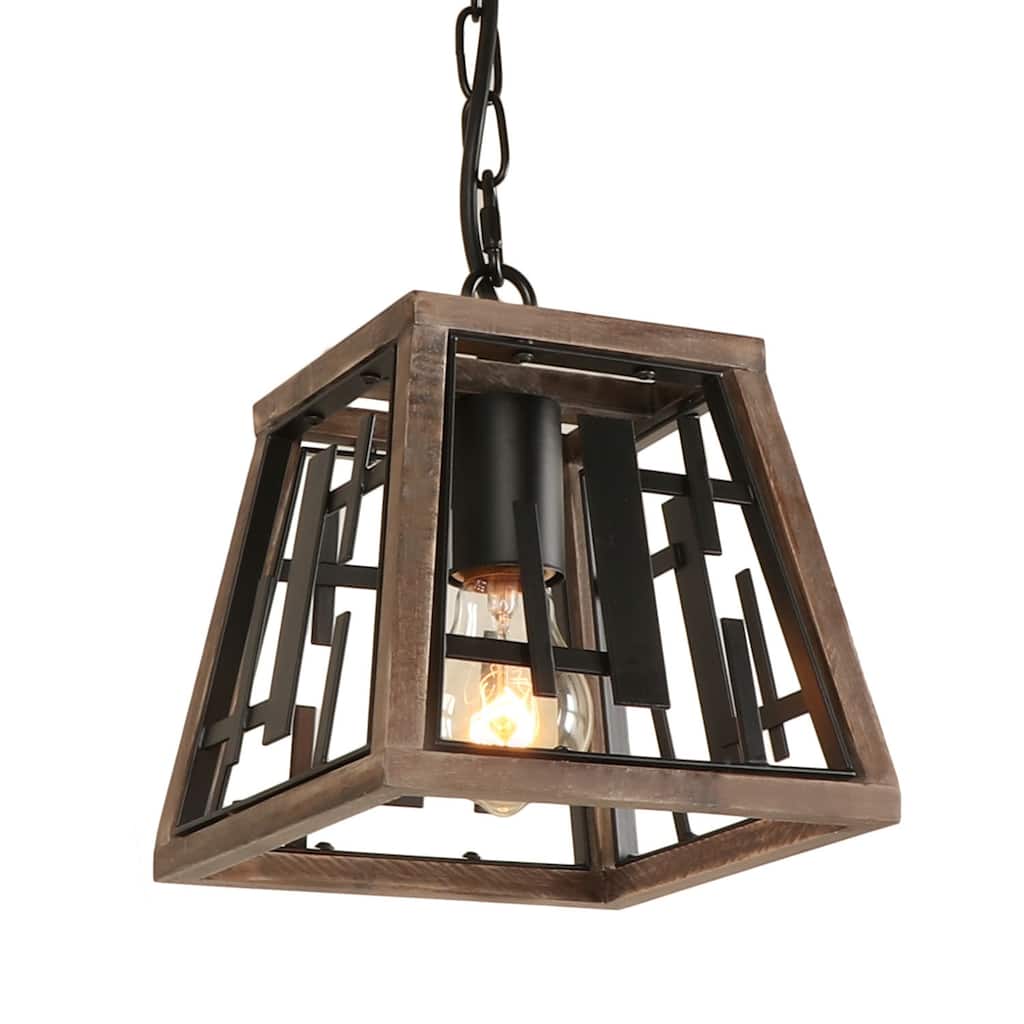 Anmytek Wood Pendant Lighting Unique Hanging Kitchen Island Chandelier for Dining Room Foyer Hallway