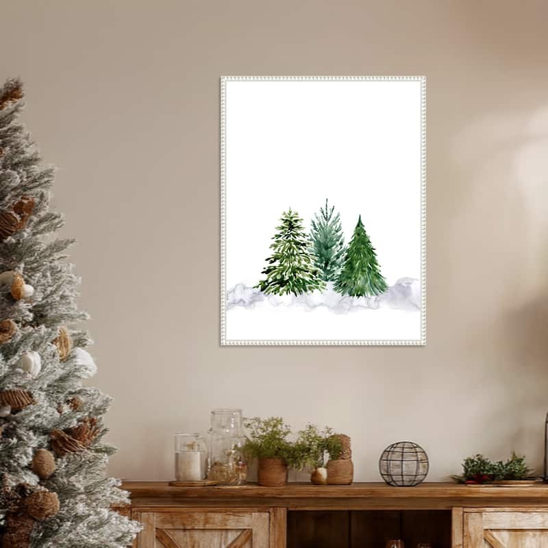 Three watercolor pine trees by Rosana Laiz Blursbyai Framed Canvas Wall Art Print