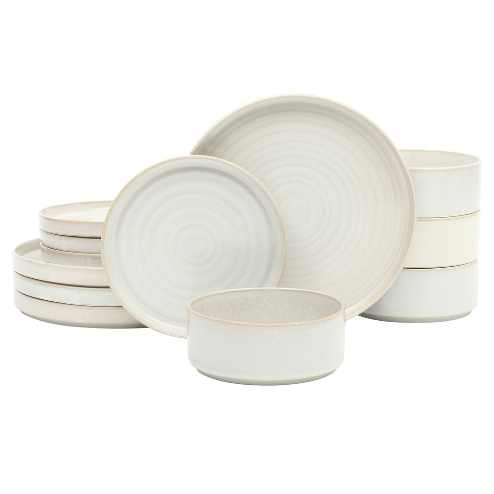 Gibson Elite Echo Bay 12 Piece Porcelain Reactive Glaze (Service for 4) Ceramic Plates and Bowls Dinnerware Set