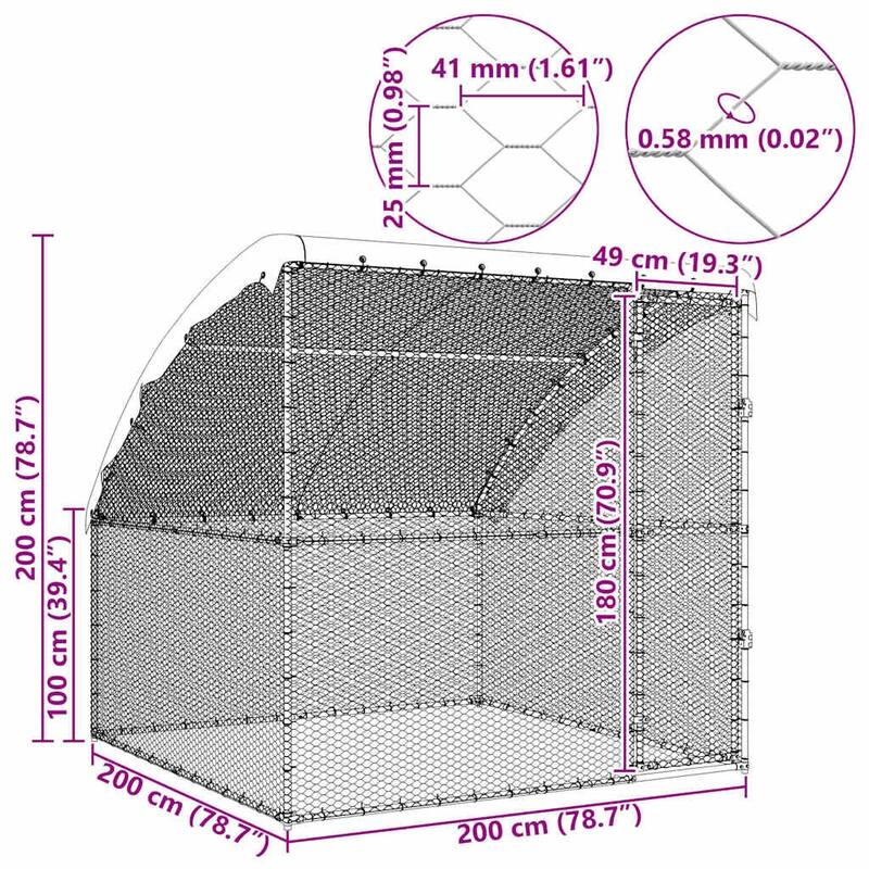 vidaXL Chicken Cage Silver 6.56 x 6.56 x 6.56 ft Galvanised Steel - 78.74 x 78.74 x 78.74 in