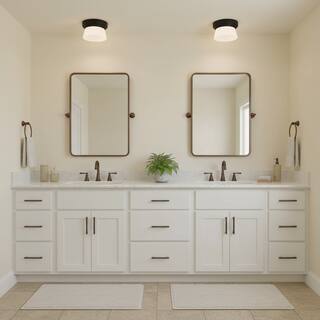 7 Inch LED Flush Mount Light Etched White Glass Shade Dimmable - Black