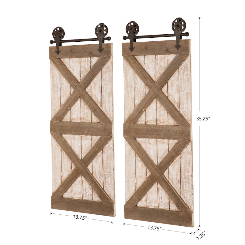 35"H Farmhouse Wooden Barn Doors Window Frame Mirror Wall Decor by Glitzhome