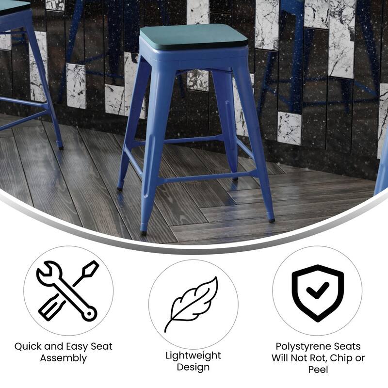 Indoor/Outdoor Backless Counter Stool with Poly Resin Seat