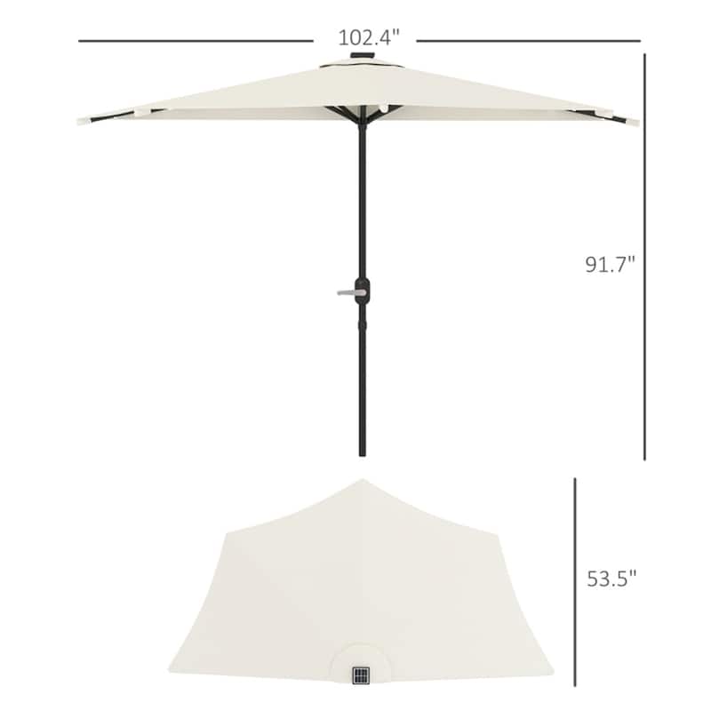 8.5’ Half Patio Umbrella with Solar Panel Lights and UPF 30+ Protection Hand Crank Air Vented Top - 8.5' L x 4.5' W x 7.6' H