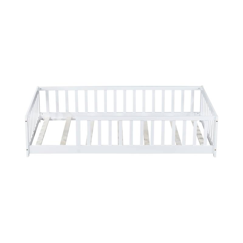 Twin Floor Platform Bed with Fence without Door